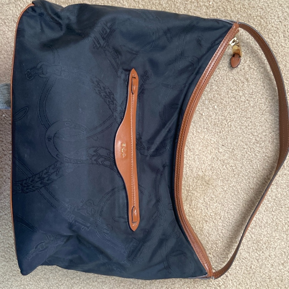 Lauren by Ralph Lauren top zip, leather accent purse